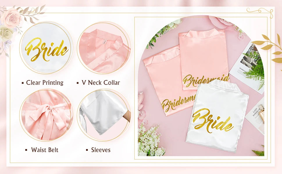 10 Pcs Women Bride Kimono Robe Embroidered Getting Ready Satin Bridesmaid Robes for Wedding Party Bridal Shower