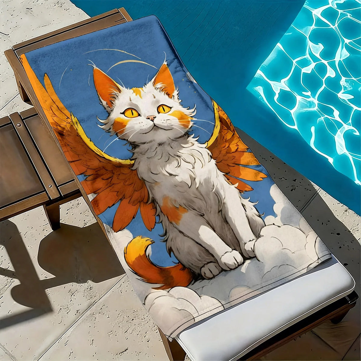 Angel-winged Cat Cartoon Pattern polyester microfiber beach towel is highly absorbent, suitable for swimming and beach outings
