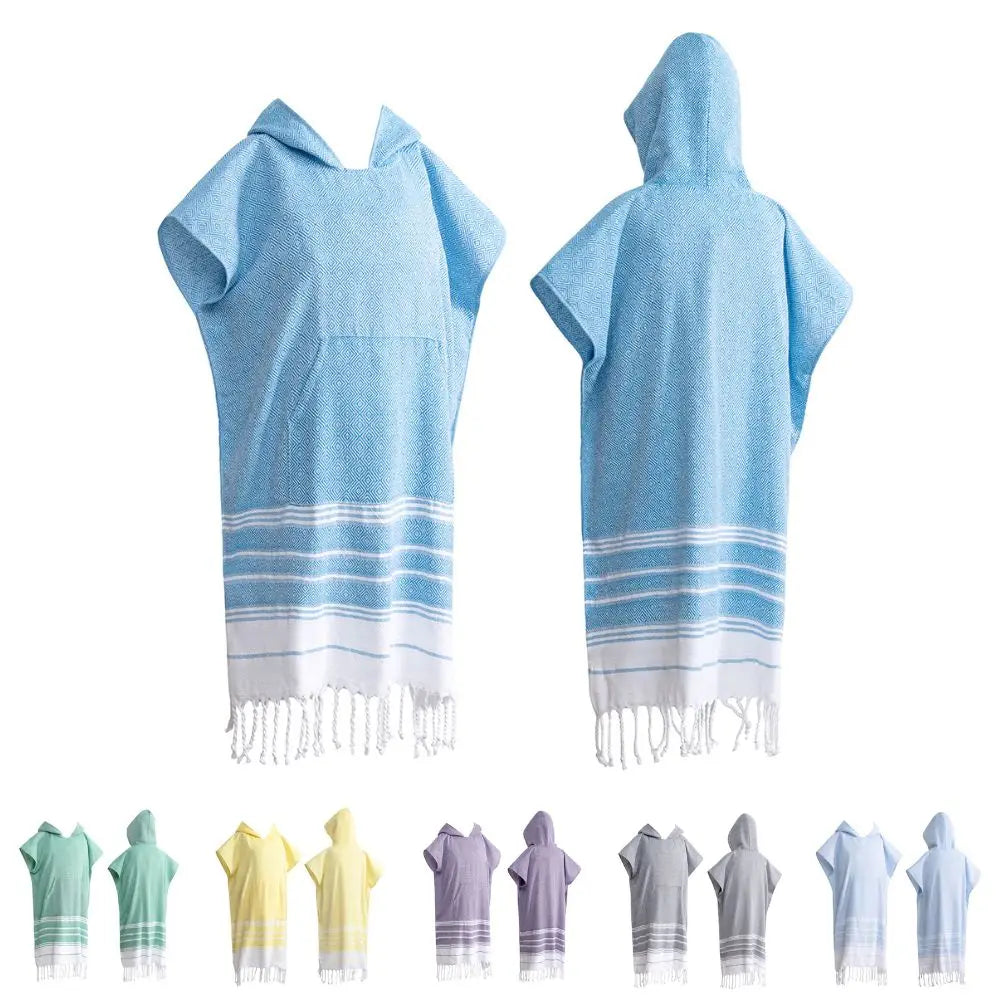 Wearable Turkish diamond plaid beach towel sandproof and quick-drying 100% cotton surf poncho bathrobe hooded wetsuit change of
