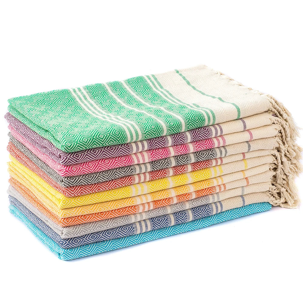 Cotton Turkish beach towel 100*180CM New diamond grid sports and fitness tassel bath towel kitchen towel soft absorbent quick dr