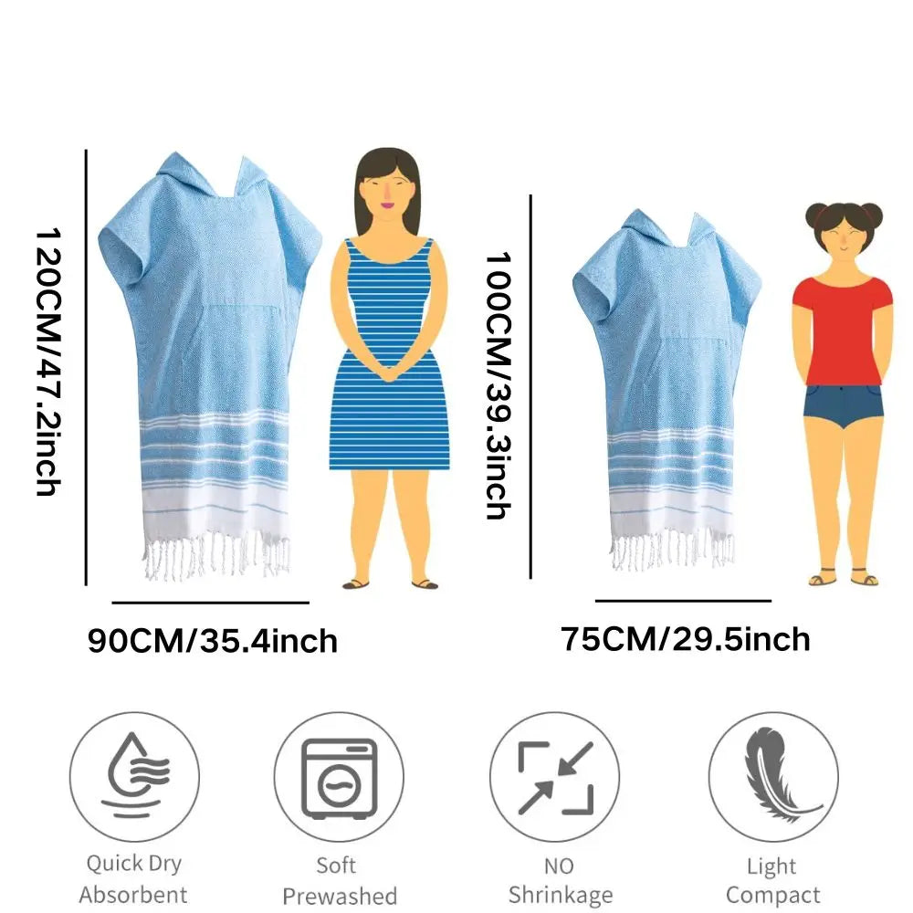 Wearable Turkish diamond plaid beach towel sandproof and quick-drying 100% cotton surf poncho bathrobe hooded wetsuit change of