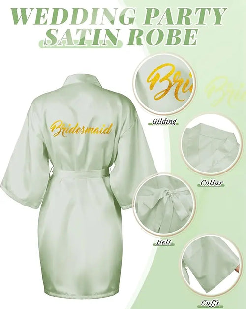 10 Pcs Women Bride Kimono Robe Embroidered Getting Ready Satin Bridesmaid Robes for Wedding Party Bridal Shower